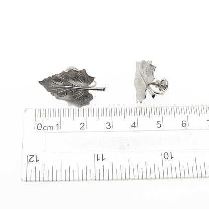 DANECRAFT 925 Sterling Silver Antique Art Deco Floral Leaf Screw Back Earrings