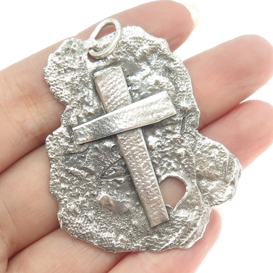 925 Sterling Silver Vintage Cross Religious Abstract Tag Pendant