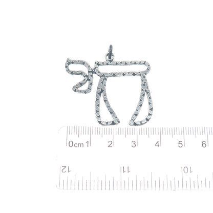 925 Sterling Silver Vintage Chai Judaica Oxidized Charm Pendant