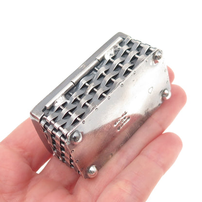 925 Sterling Silver Vintage Mexico Engraved Mesh Oxidized Pill / Snuff Box