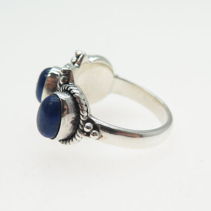 DOUG PAULUS Sterling Silver Vintage Real Lapis Beaded Oxidized Ring Size 6.25