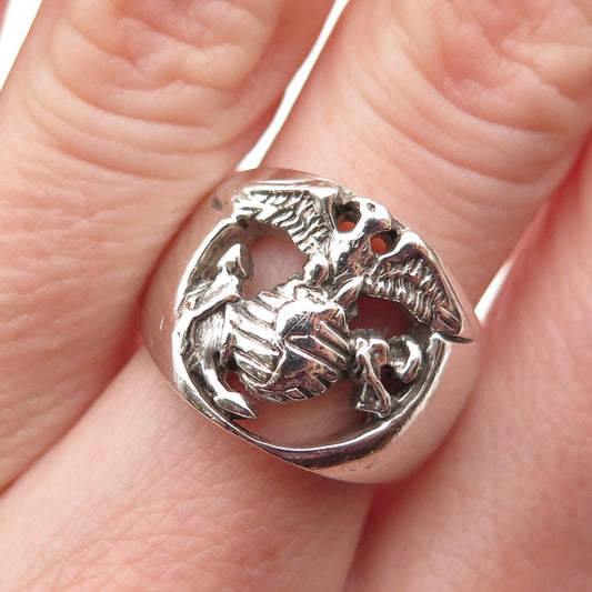 CARROLL 925 Sterling Silver Vintage 2000 Marine Corps Oxidized Ring Size 6.75