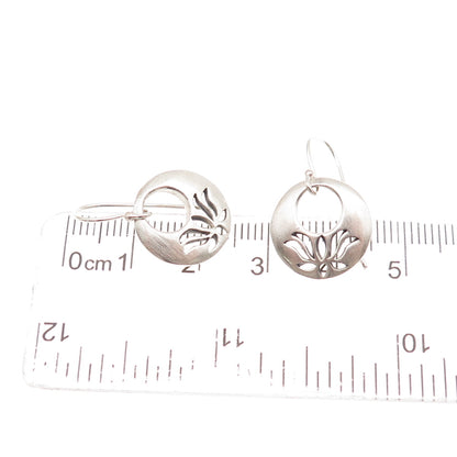 SATYA 925 Sterling Silver Vintage Lotus Flower Crescent Dangle Earrings