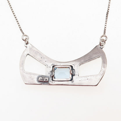 Noy Li 925 Sterling Silver Vintage Israel Blue C Z Bow Box Chain Necklace 18"