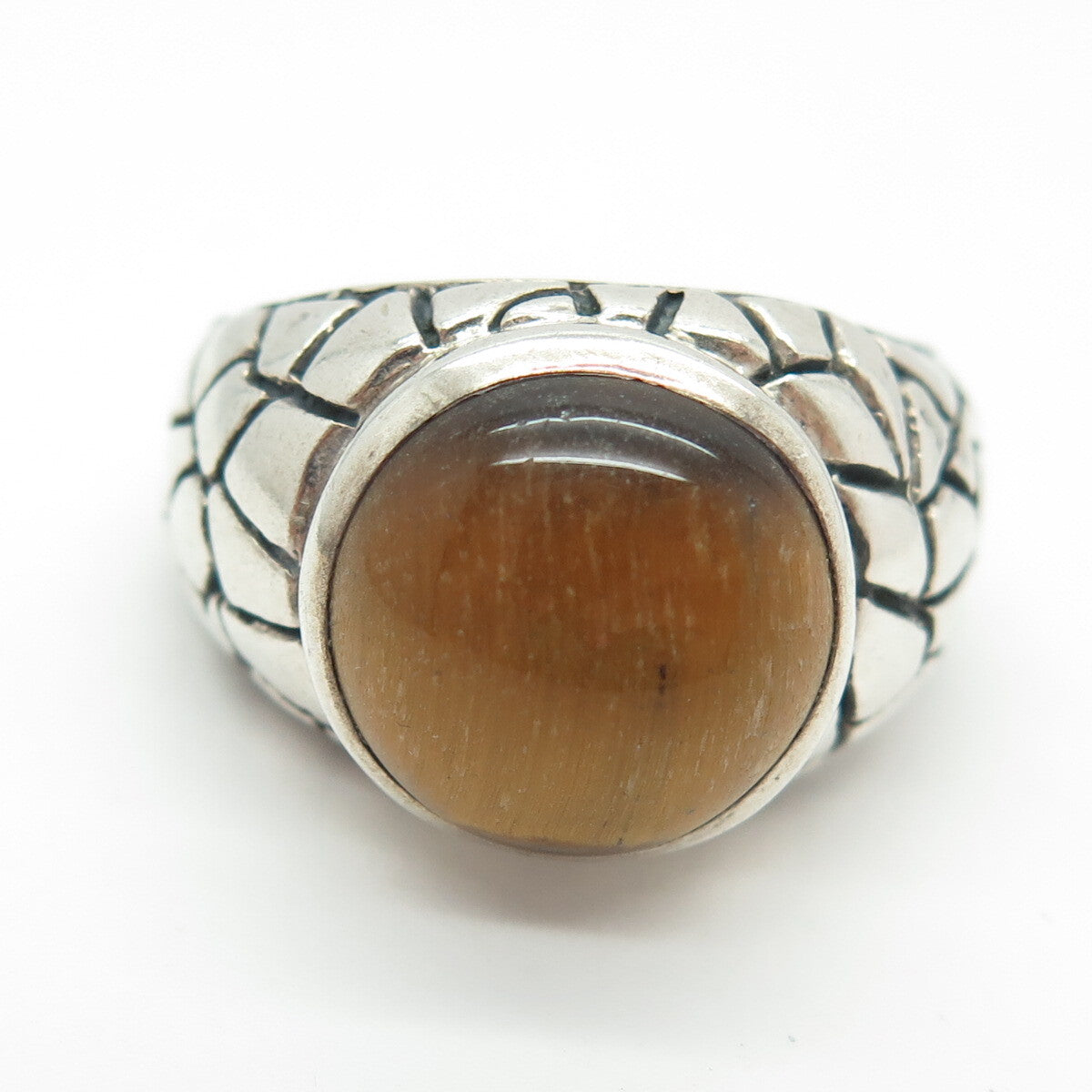 925 Sterling Silver Vintage Real Tiger Eye Gemstone Nugget Ring Size 11.75