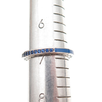 Pandora 925 Sterling Silver Enamel & Blue C Z Radiant Hearts Band Ring Size 7