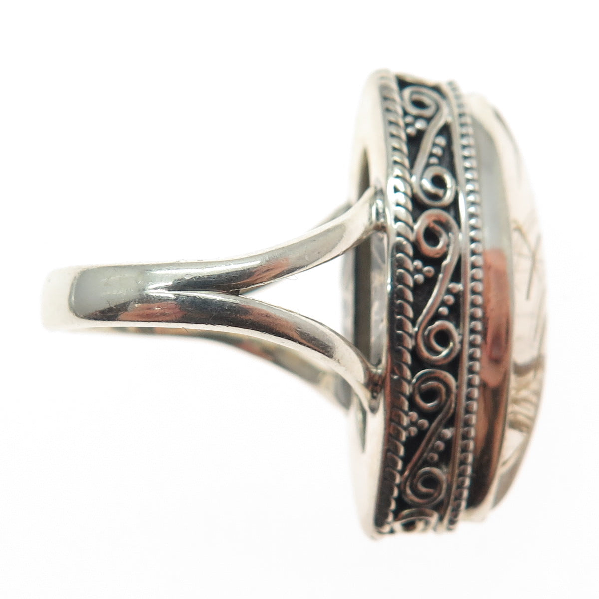 925 Sterling Vintage Real Marquise-Cut Rutilated Quartz Swirl Ring Size 7.25