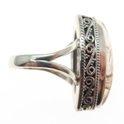 925 Sterling Vintage Real Marquise-Cut Rutilated Quartz Swirl Ring Size 7.25