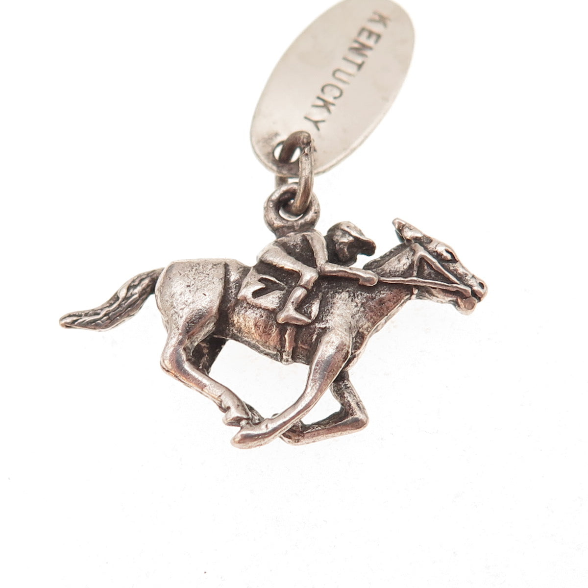 Maisels Sterling Silver Vintage Horse & Jockey Kentucky Oxidized Charm Pendant