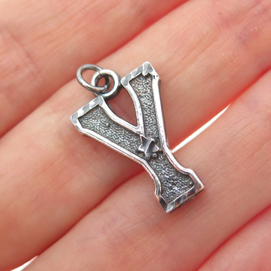 925 Sterling Silver Vintage Letter Y Initial Star of David Oxidized Mini Pendant