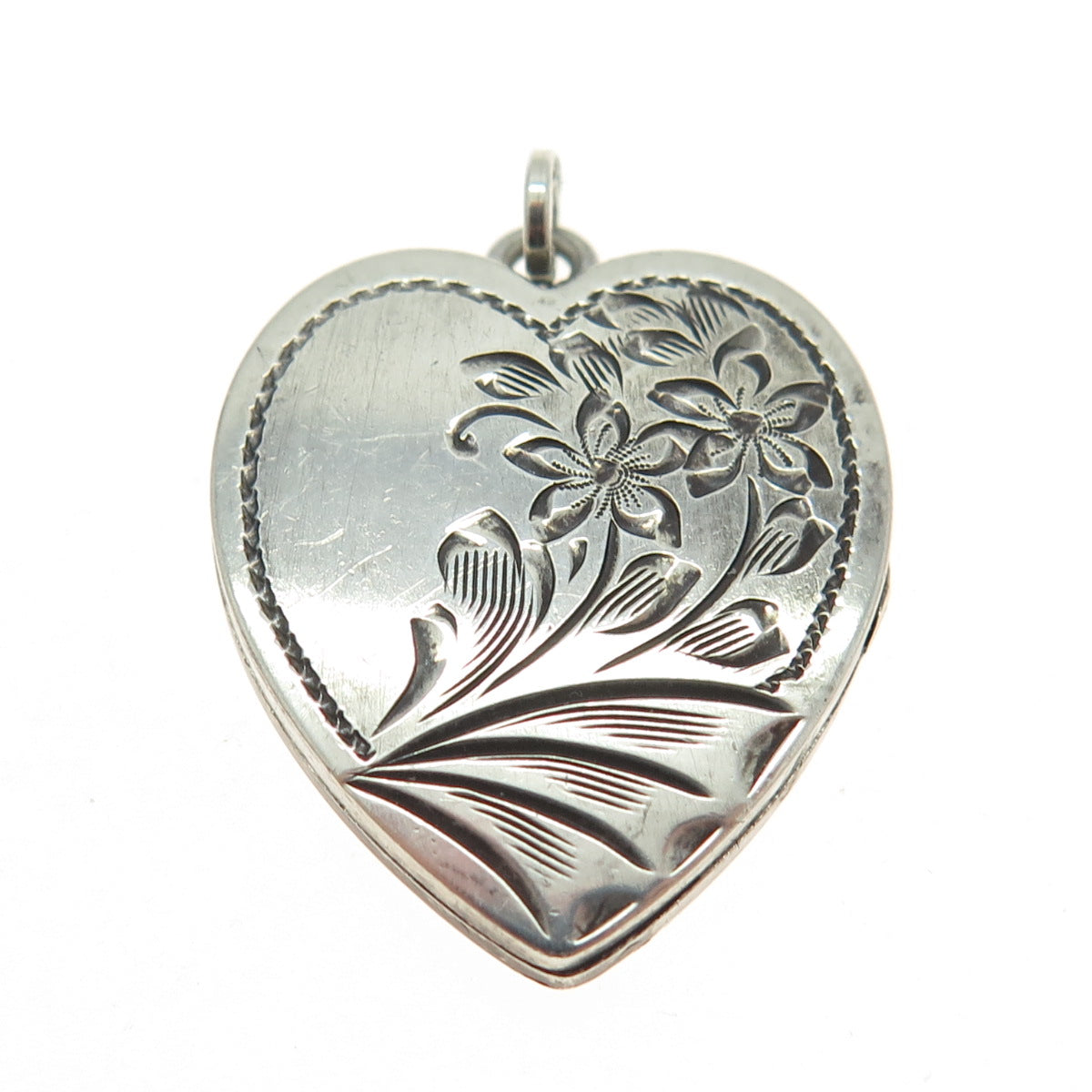 LESTAGE 925 Sterling Silver Antique Art Deco Engraved Heart Locket Pendant