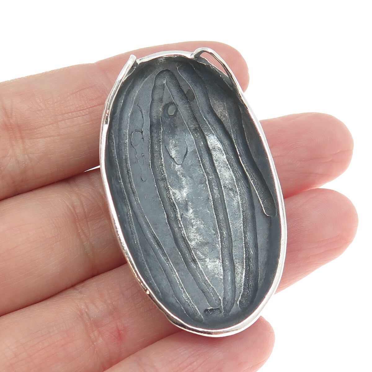 925 Sterling Silver Vintage Modernist Dome Oxidized Pendant
