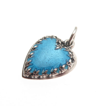 925 Sterling Antique Art Deco Enamel Fleur de Lis Chatelaine Heart Mini Pendant