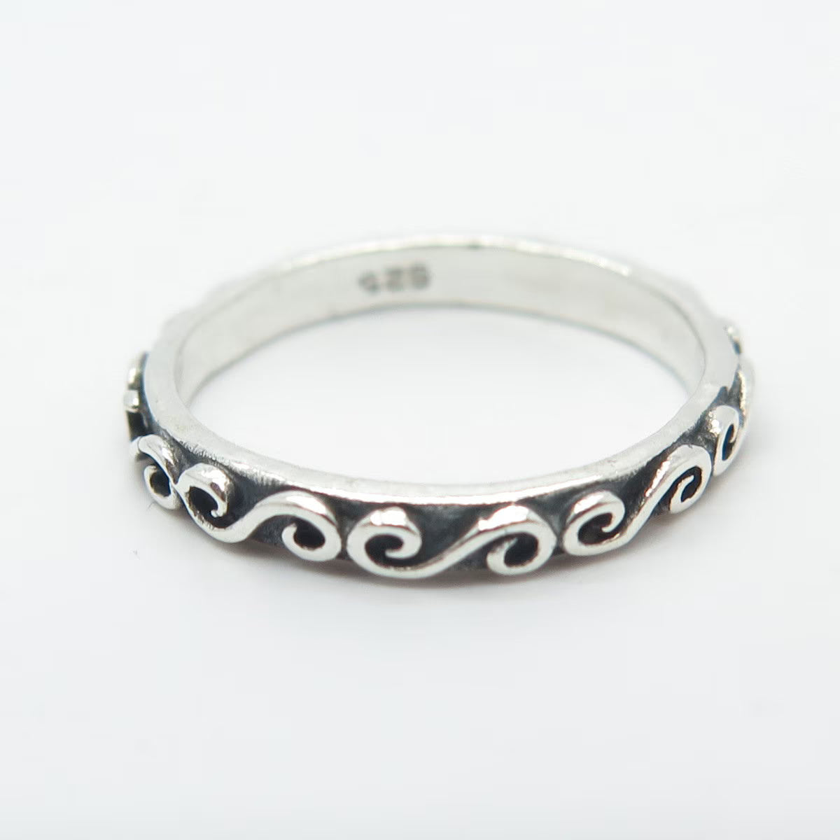 925 Sterling Silver Vintage Swirl Band Ring Size 5