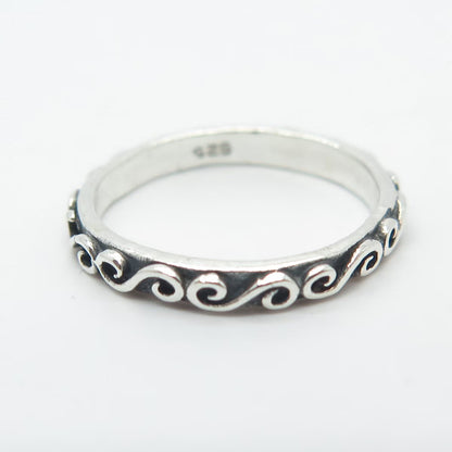 925 Sterling Silver Vintage Swirl Band Ring Size 5