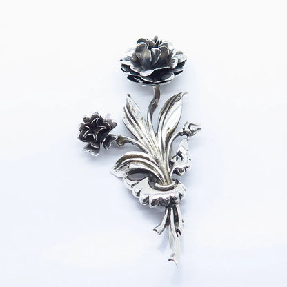 925 Sterling Silver Vintage Lang Rose Floral Brooch