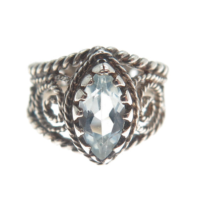 CHATEAU D'ARGENT Sterling Silver Vintage Real Blue Topaz Oxidized Ring Size 5.75