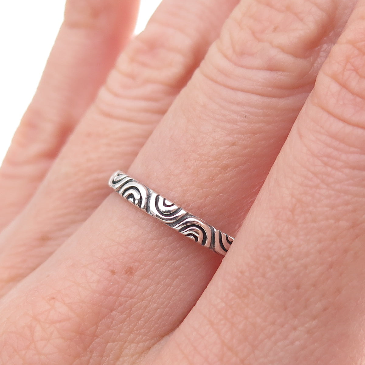 SX Sally C 925 Sterling Silver Vintage Seigaiha-Style Band Ring Size 7.25