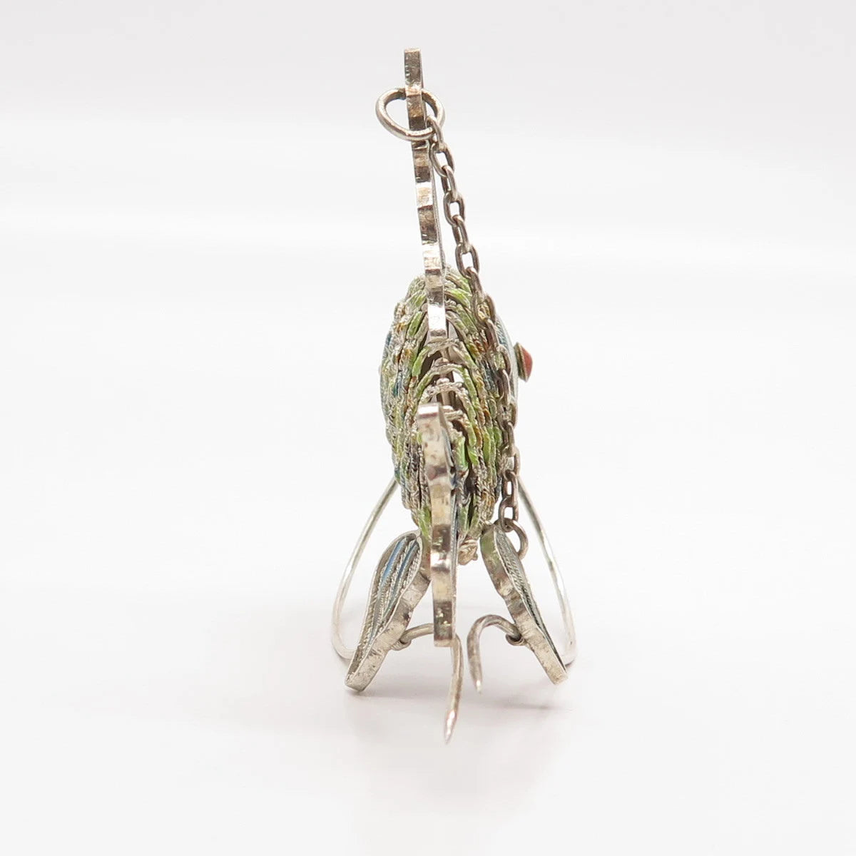 925 Sterling Silver Antique Enamel Chinese Koi Fish Articulated Fob / Pendant