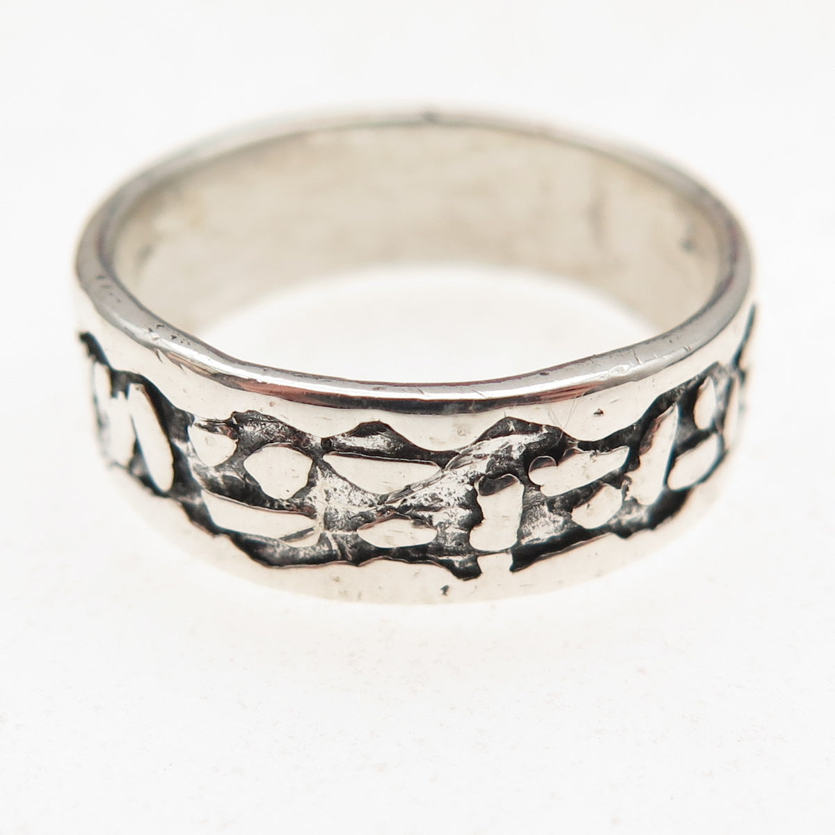 Bell Trading Post 925 Sterling Silver Vintage Nugget Oxidized Band Ring Size 8