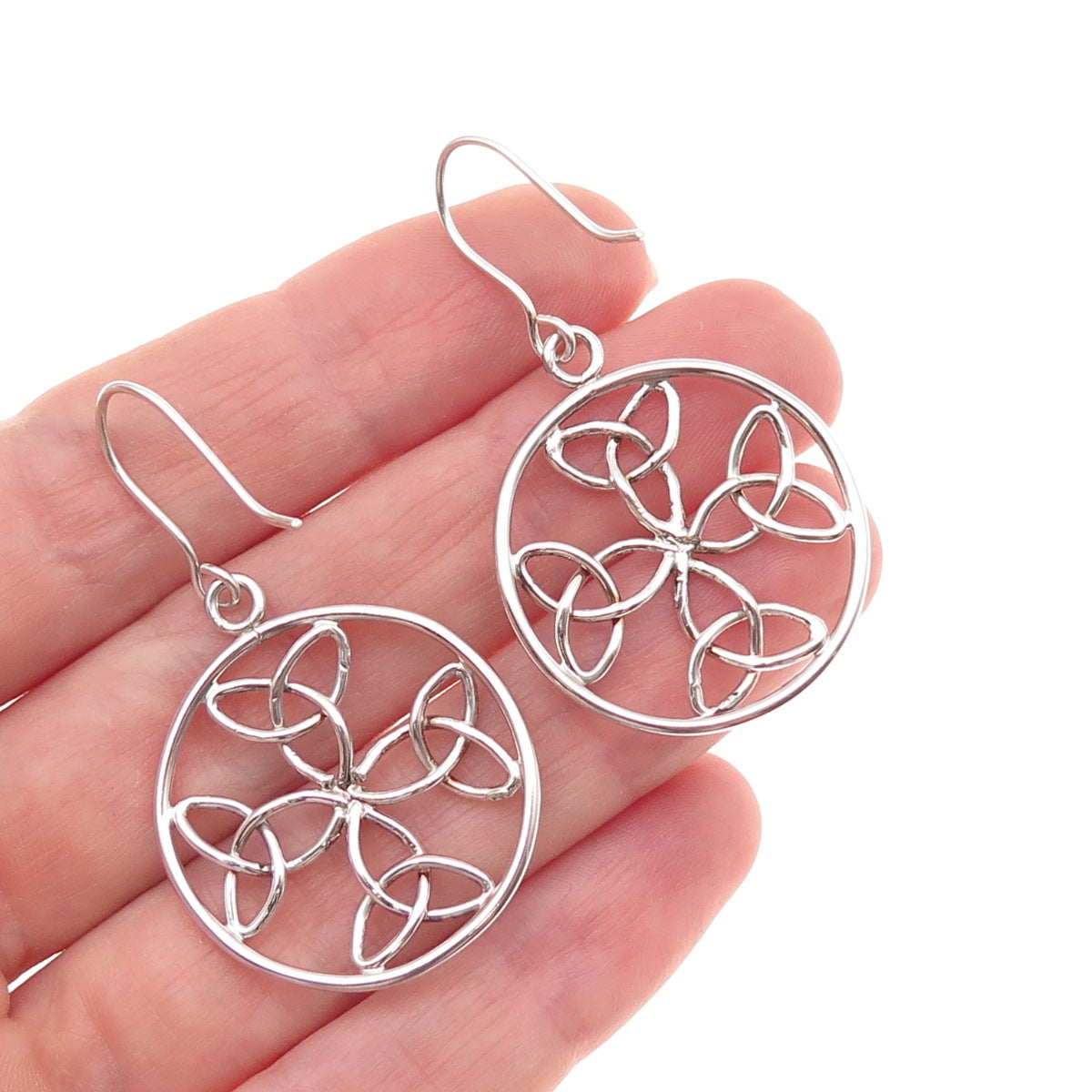 925 Sterling Silver Vintage Celtic Trinity Knot Cross Oxidized Dangle Earrings