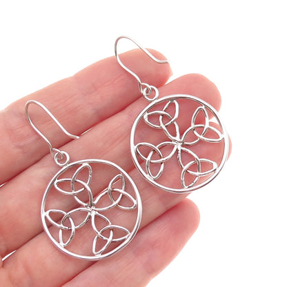 925 Sterling Silver Vintage Celtic Trinity Knot Cross Oxidized Dangle Earrings