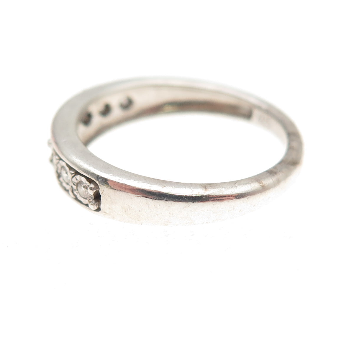 925 Sterling Silver Real Round-Cut Diamond Half Eternity Ring Size 6.25