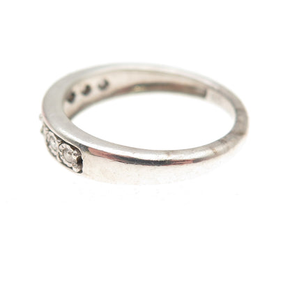 925 Sterling Silver Real Round-Cut Diamond Half Eternity Ring Size 6.25