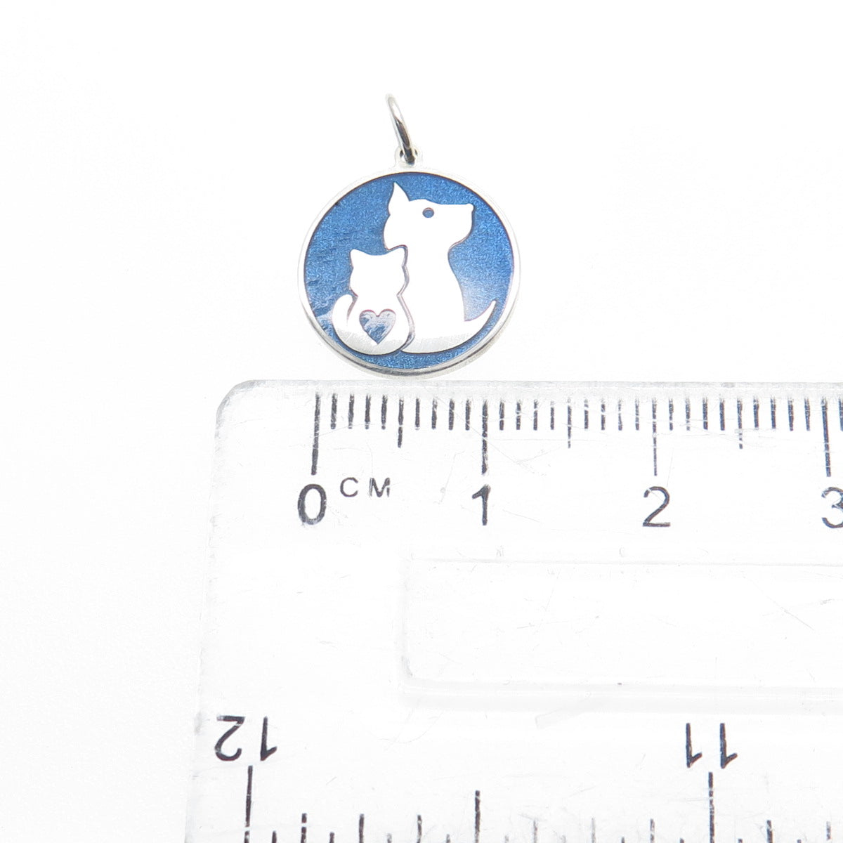 925 Sterling Silver Blue Enamel Dog & Cat Friendship Minimalist Charm Pendant
