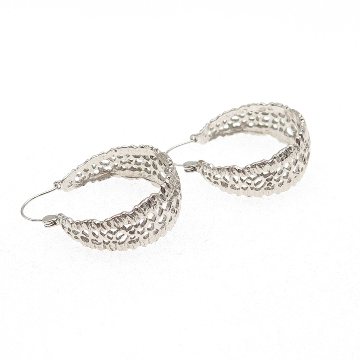 925 Sterling Silver Vintage Modernist Hoop Earrings
