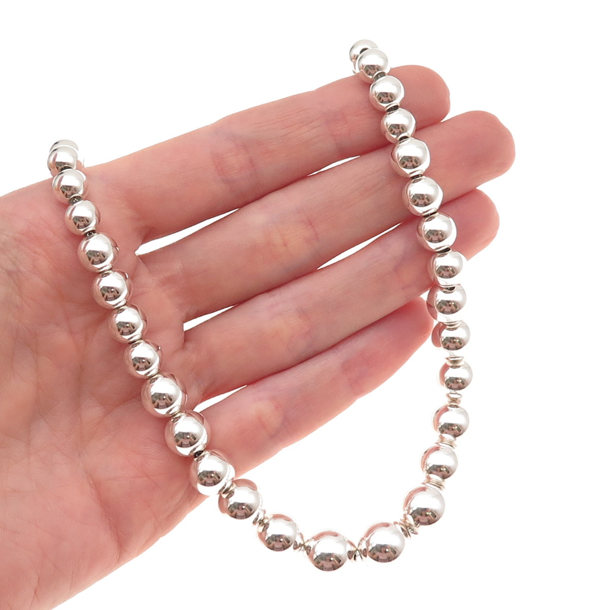 Tiffany & Co. 925 Sterling Silver Vintage HardWear Graduated Beaded Necklace 16"
