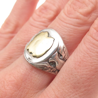 925 Sterling Silver 2-Tone Antique WWII US Army Eagle Oxidized Ring Size 10