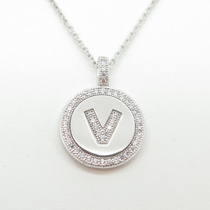 925 Sterling Silver C Z Letter "V" Initial Cable Chain Necklace 16"