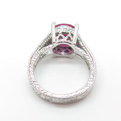 925 Sterling Silver Lab-Created Ruby & C Z Ring Size 5.25