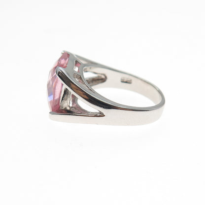 925 Sterling Silver Radiant-Cut Pink C Z Modernist Ring Size 5.25