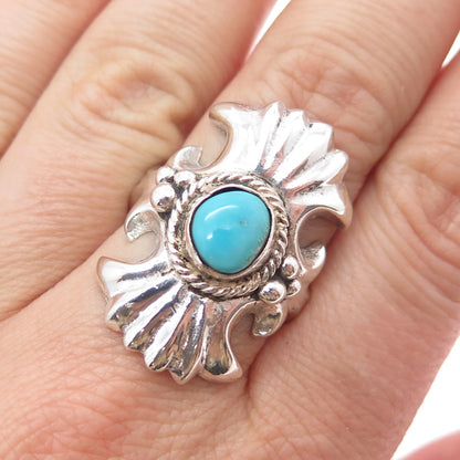 Old Pawn Sterling Silver Vintage Southwestern Turquoise Tribal Ring Size 7.25