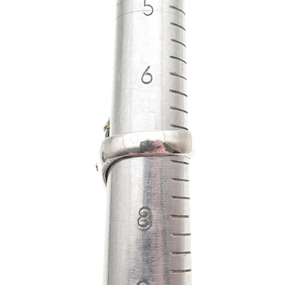 925 Sterling Silver 2-Tone Vintage Mexico Modernist Oxidized Ring Size 7.25