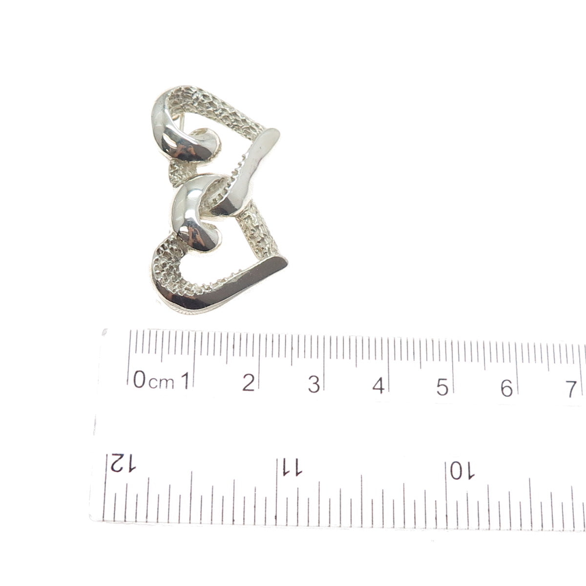 925 Sterling Silver Vintage Mexico Interlocked Heart Pin Brooch