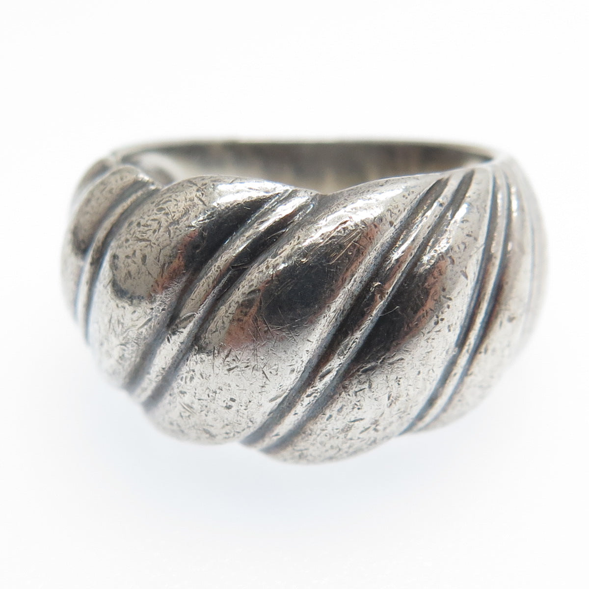 925 Sterling Silver Vintage Wavy Oxidized Dome Ring Size 6
