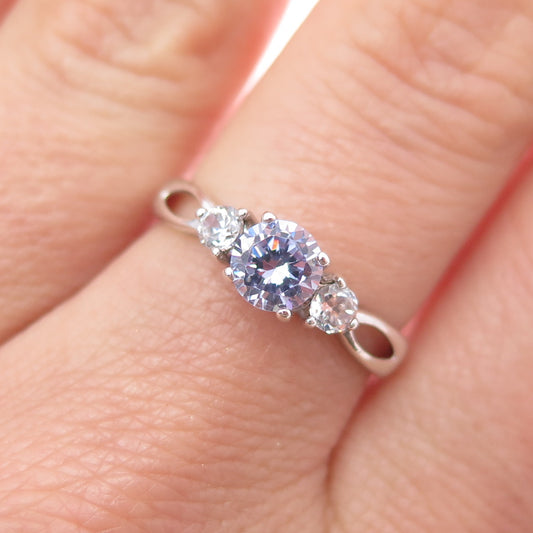 925 Sterling Silver Round-Cut Lavender & White C Z Ring Size 8