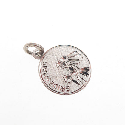 BEAU 925 Sterling Silver Vintage Bridesmaid Round Tag Mini Charm Pendant
