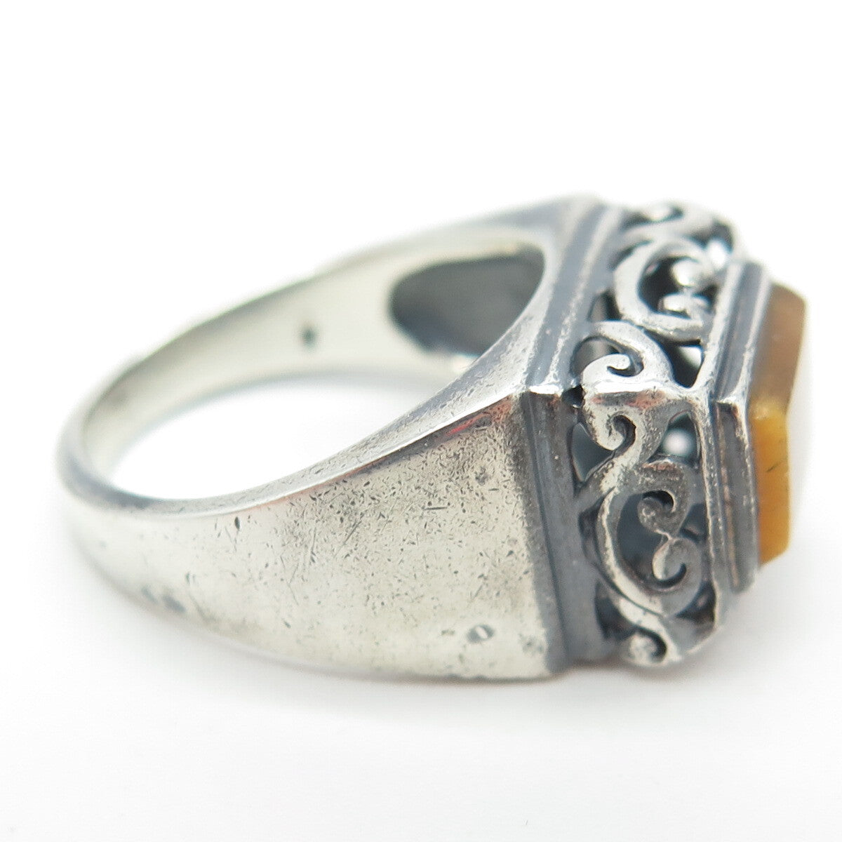 925 Sterling Silver Vintage Real Tiger Eye Gemstone Swirl Ring Size 6.75