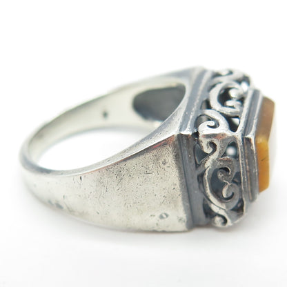 925 Sterling Silver Vintage Real Tiger Eye Gemstone Swirl Ring Size 6.75