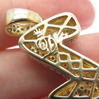 925 Sterling Silver Gold Plated Round-Cut Shaped C Z Letter Z Sparkle Pendant