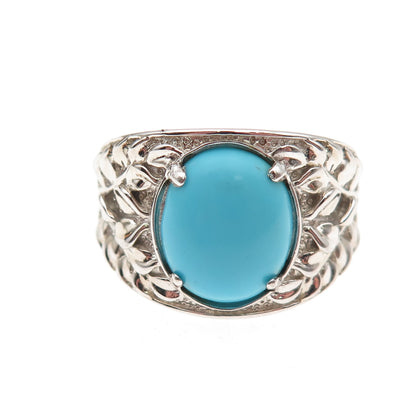 925 Sterling Silver Real Sleeping Beauty Turquoise Floral Ring Size 8