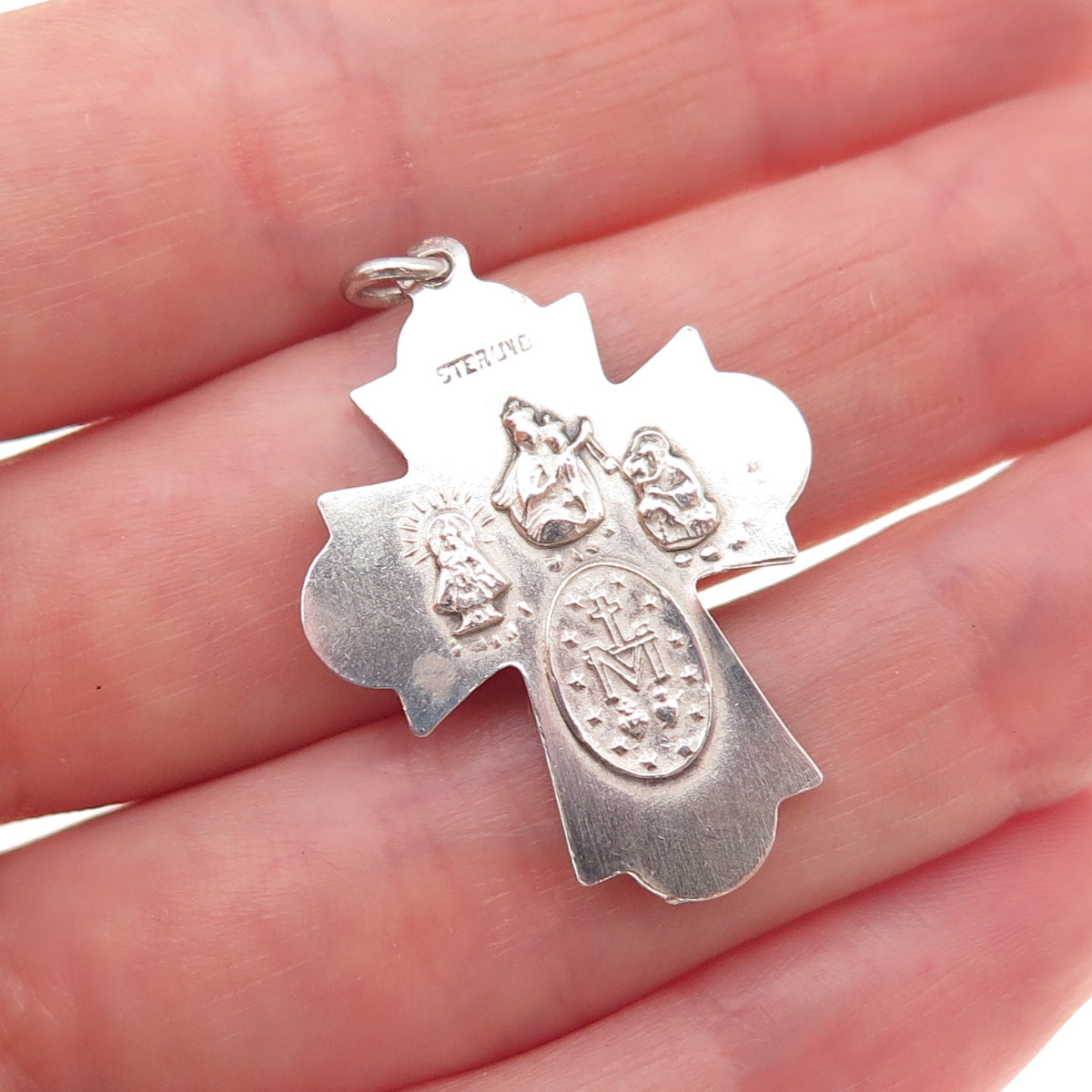 925 Sterling Silver Antique Art Deco 4-Way Cross Religious Charm Pendant