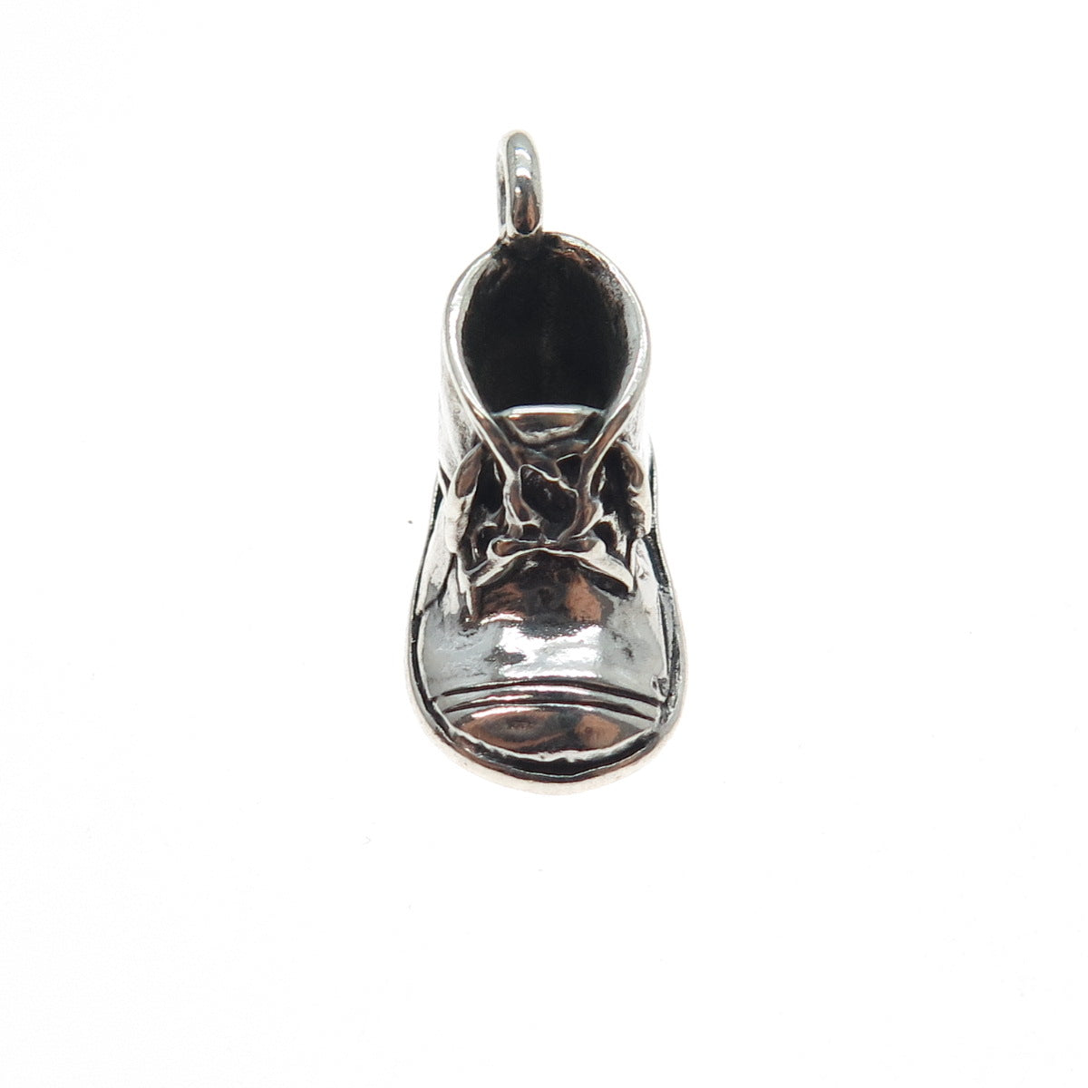 925 Sterling Silver Vintage It's a Boy Baby Shoe Oxidized Mini 3D Charm Pendant