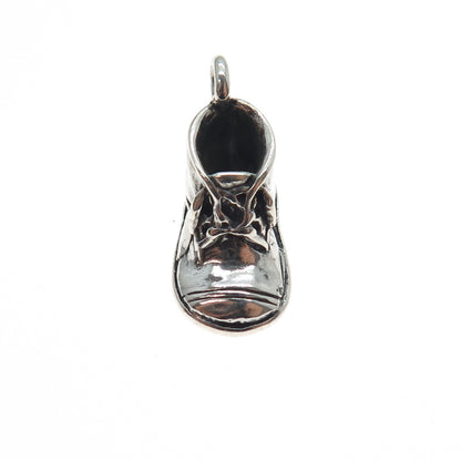 925 Sterling Silver Vintage It's a Boy Baby Shoe Oxidized Mini 3D Charm Pendant