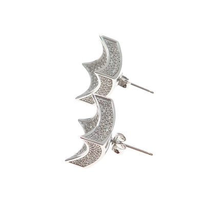 925 Sterling Silver Round-Cut C Z Arch Square Stud Earrings