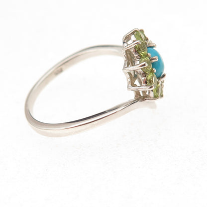 Chuck Clemency 925 Sterling Silver Real Turquoise Peridot Floral Ring Size 8.25